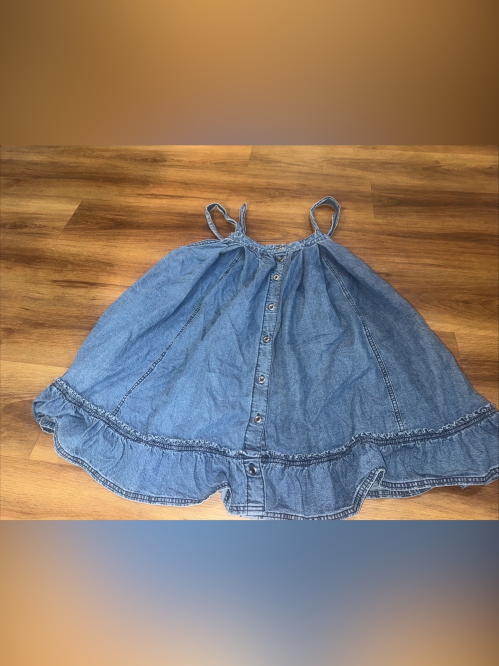 Free People Blue Denim Chambray Babydoll Mini Dress Ruffle Hem Oversized Size S